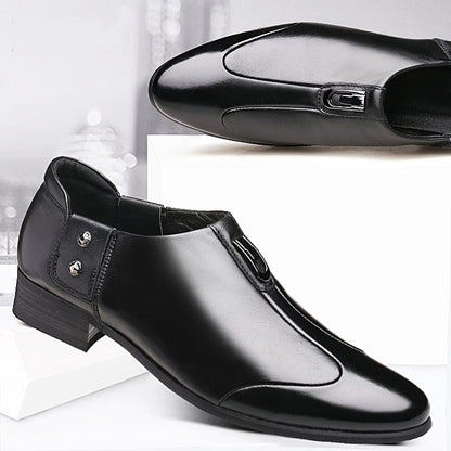 Business Shoes Men Leather Pointed Toe Fashion Outdoor Slip On High Quality Carved Heel Office Wedding Shoes