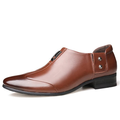Business Shoes Men Leather Pointed Toe Fashion Outdoor Slip On High Quality Carved Heel Office Wedding Shoes