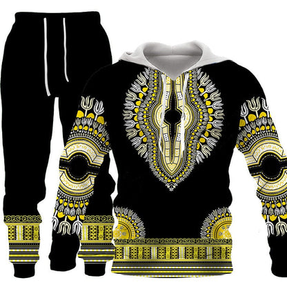 African Print Sweatshirt Hoodie and Pant 2piece Set Men's Brand Fashion Tracksuit Long Sleeve Autumn Winter Men's Clothing Suit