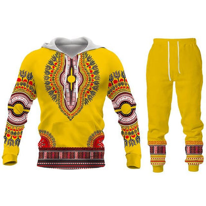 African Print Sweatshirt Hoodie and Pant 2piece Set Men's Brand Fashion Tracksuit Long Sleeve Autumn Winter Men's Clothing Suit