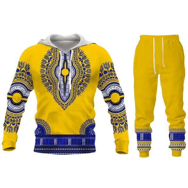 Hanorac cu imprimeu african Hanorac și pantaloni Set 2 piese Trening de modă pentru bărbați, cu mânecă lungă, toamnă iarna Costum de îmbrăcăminte pentru bărbați