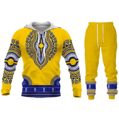 African Print Sweatshirt Hoodie and Pant 2piece Set Men's Brand Fashion Tracksuit Long Sleeve Autumn Winter Men's Clothing Suit