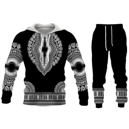 African Print Sweatshirt Hoodie and Pant 2piece Set Men's Brand Fashion Tracksuit Long Sleeve Autumn Winter Men's Clothing Suit