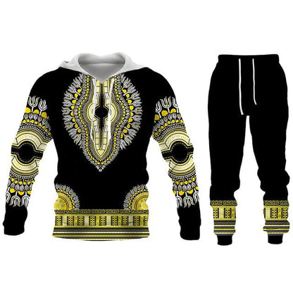 African Print Sweatshirt Hoodie and Pant 2piece Set Men's Brand Fashion Tracksuit Long Sleeve Autumn Winter Men's Clothing Suit