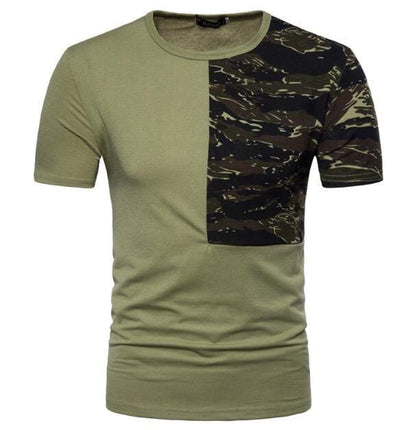 Casual camouflage stitching short-sleeved bottoming shirt T-shirt