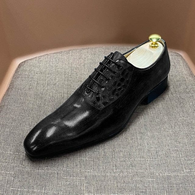 Luxury Men Oxford Genuine Cow Leather Handmade Fashion Social Formal Wear Man Wedding Dress Office Pointed Toe Lace Up Men Shoes