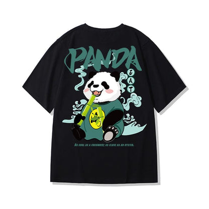 ZAZOMDE  Hip Hop Tees T-Shirt Chinese Style Panda Harajuku Loose Men T Shirt Casual Summer New Oversized Male Punk Clothes