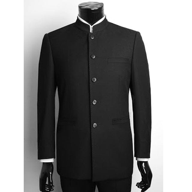 Black Tunic Men Suits with Stand Collar for Gentleman 2 Piece Chinese Style Wedding Groomsmen Tuxedo Male Fashion Jacket Pants