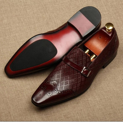 Italy Handmade Men's Dress Shoes Luxury Genuine Leather Party Suit  Summer Male Wedding Flat Slip on Buckle Oxford Loafers