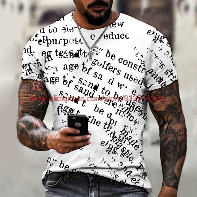 Original Letter Print T-Shirt Men Summer Round Neck Short Sleeve Street Fashion