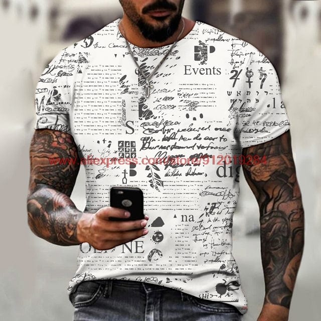 Original Letter Print T-Shirt Men Summer Round Neck Short Sleeve Street Fashion