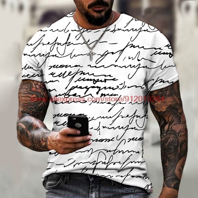 Original Letter Print T-Shirt Men Summer Round Neck Short Sleeve Street Fashion