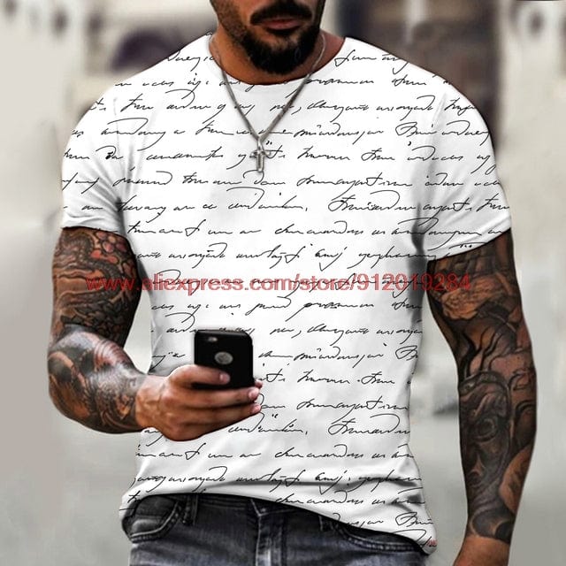 Original Letter Print T-Shirt Men Summer Round Neck Short Sleeve Street Fashion