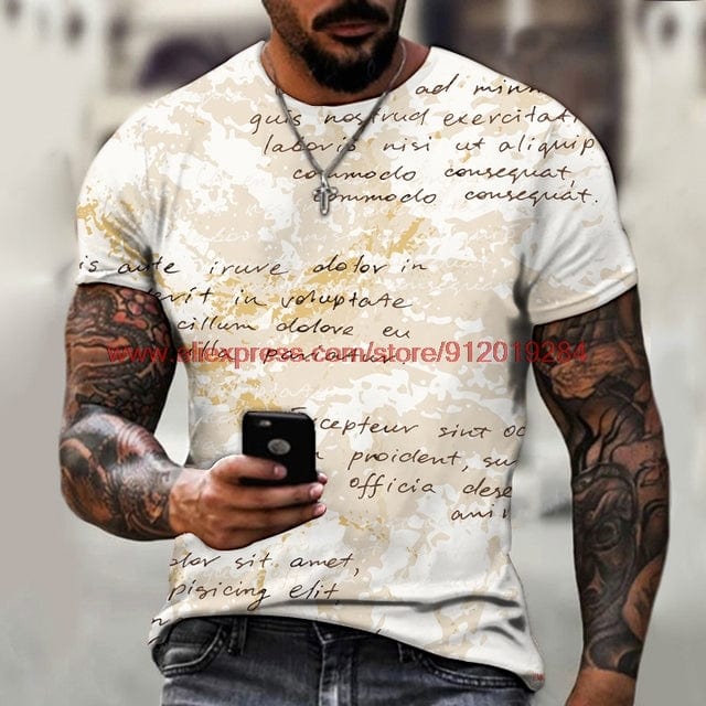 Original Letter Print T-Shirt Men Summer Round Neck Short Sleeve Street Fashion