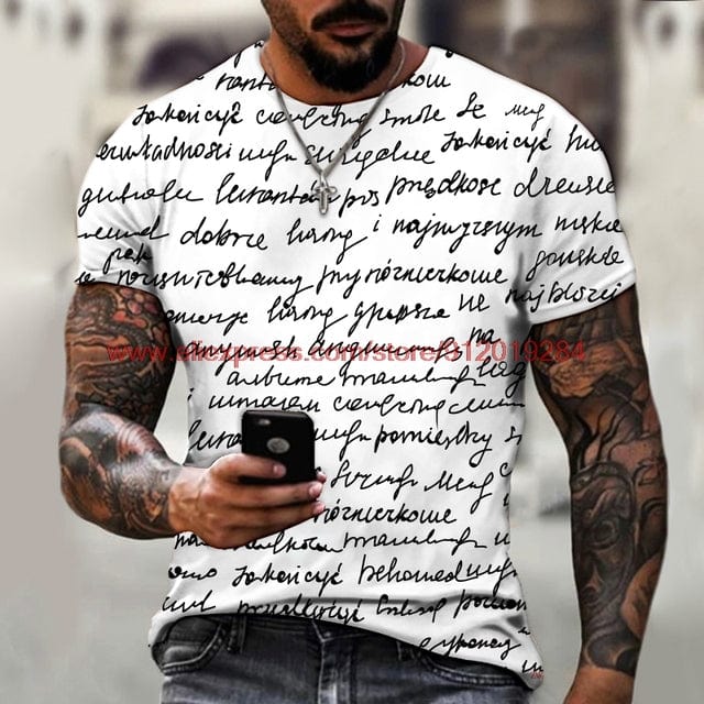 Original Letter Print T-Shirt Men Summer Round Neck Short Sleeve Street Fashion