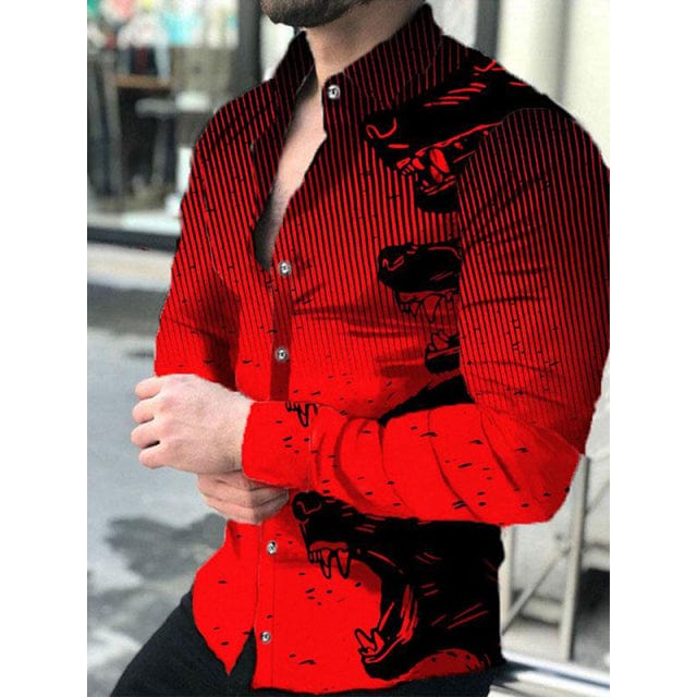 Men Shirts Turn-down Collar Buttoned Shirt Casual Print Long Sleeve Tops Men's Clothes Cardigan