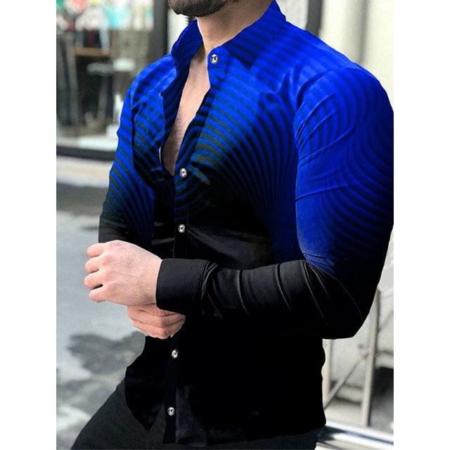 Men Shirts Turn-down Collar Buttoned Shirt Casual Print Long Sleeve Tops Men's Clothes Cardigan