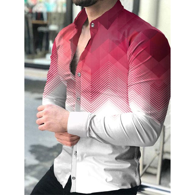 Men Shirts Turn-down Collar Buttoned Shirt Casual Print Long Sleeve Tops Men's Clothes Cardigan