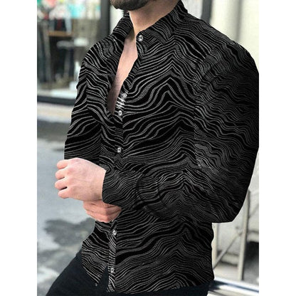 Men Shirts Turn-down Collar Buttoned Shirt Casual Print Long Sleeve Tops Men's Clothes Cardigan
