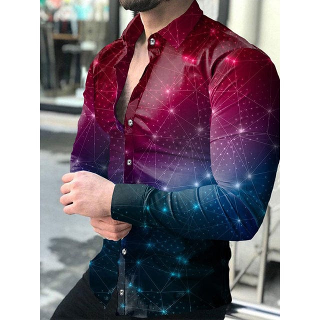 Men Shirts Turn-down Collar Buttoned Shirt Casual Print Long Sleeve Tops Men's Clothes Cardigan