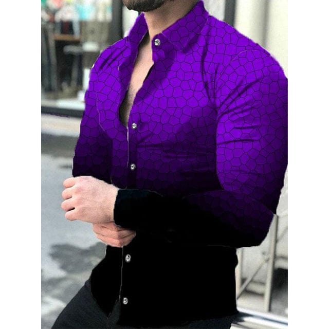 Men Shirts Turn-down Collar Buttoned Shirt Casual Print Long Sleeve Tops Men's Clothes Cardigan