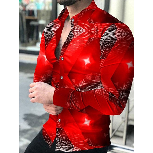 Men Shirts Turn-down Collar Buttoned Shirt Casual Print Long Sleeve Tops Men's Clothes Cardigan