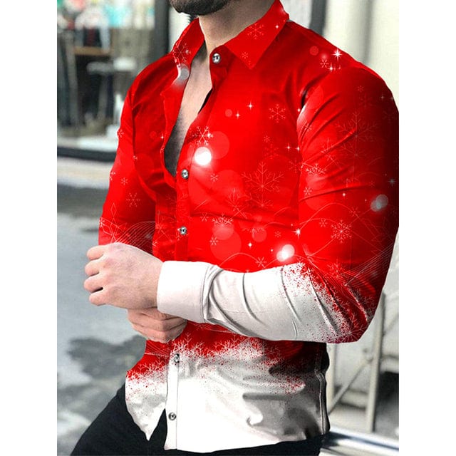 Men Shirts Turn-down Collar Buttoned Shirt Casual Print Long Sleeve Tops Men's Clothes Cardigan