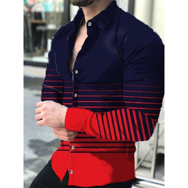 Men Shirts Turn-down Collar Buttoned Shirt Casual Print Long Sleeve Tops Men's Clothes Cardigan