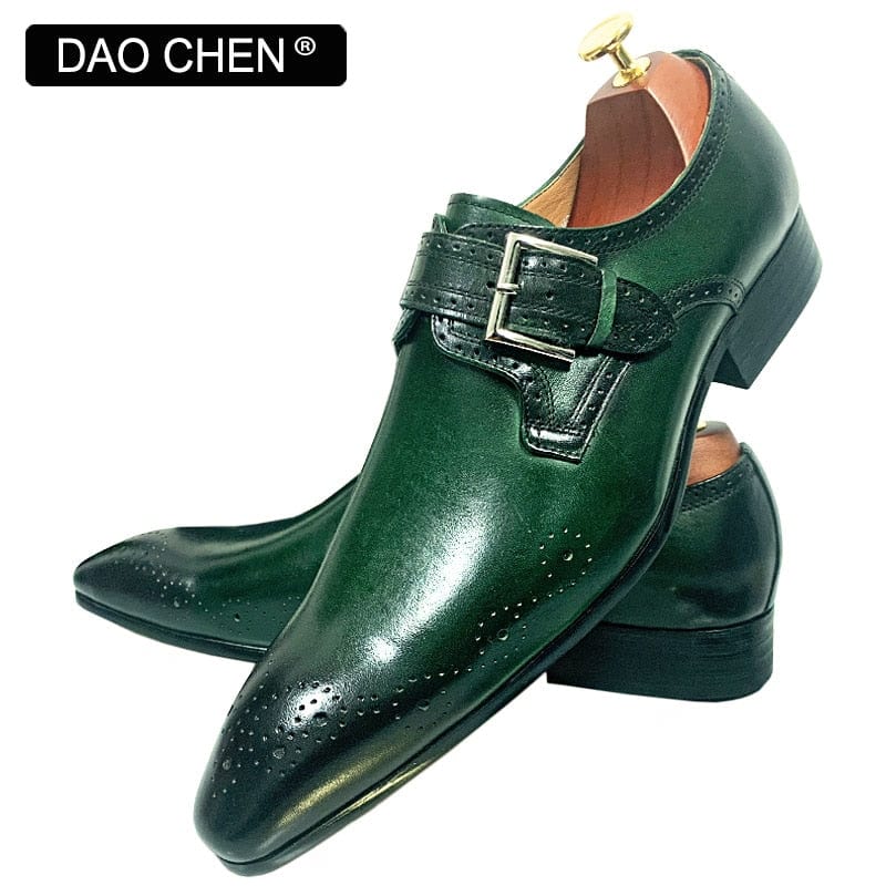 LUXURY BRAND MEN&#39;S LOAFERS MONK STRAP SHOES GENUINE LEATHER FASHION MENS DRESS SHOES BLACK GREEN OFFICE WEDDING MEN CASUAL SHOES