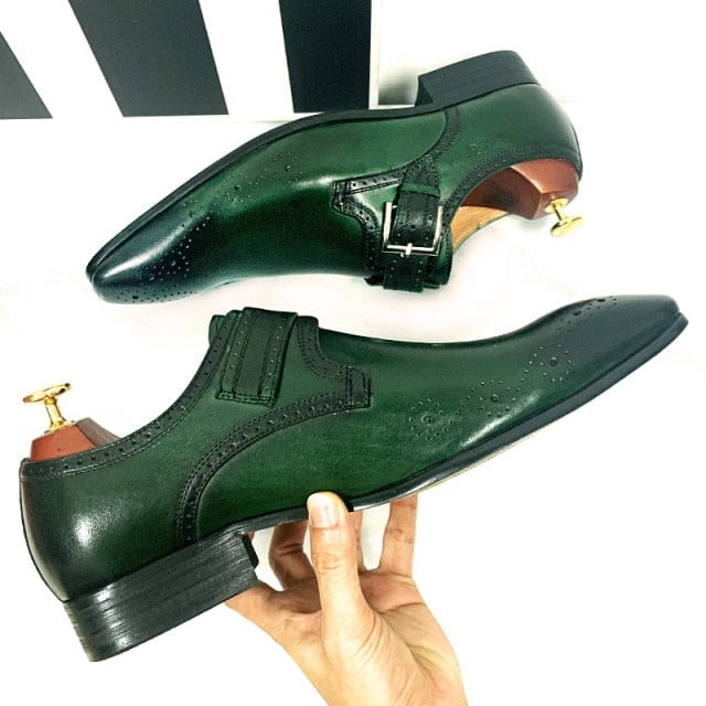 LUXURY BRAND MEN&#39;S LOAFERS MONK STRAP SHOES GENUINE LEATHER FASHION MENS DRESS SHOES BLACK GREEN OFFICE WEDDING MEN CASUAL SHOES