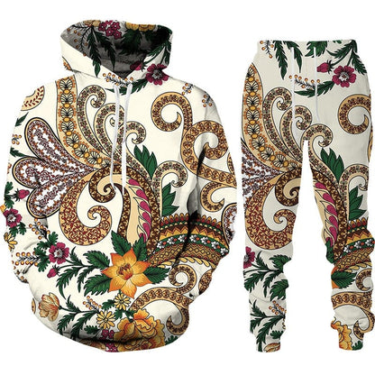 Spring And Autumn Vintage Female/Male Suit Ethnic Style Men's Hoodies Pants Two Piece Set Long Sleeve Men's Clothing Suit