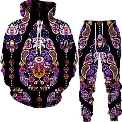 Spring And Autumn Vintage Female/Male Suit Ethnic Style Men's Hoodies Pants Two Piece Set Long Sleeve Men's Clothing Suit