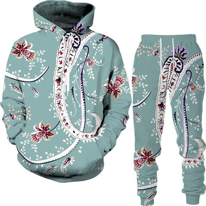 Spring And Autumn Vintage Female/Male Suit Ethnic Style Men's Hoodies Pants Two Piece Set Long Sleeve Men's Clothing Suit