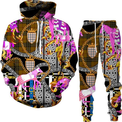 Spring And Autumn Vintage Female/Male Suit Ethnic Style Men's Hoodies Pants Two Piece Set Long Sleeve Men's Clothing Suit