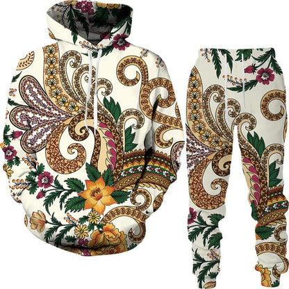 Spring And Autumn Vintage Female/Male Suit Ethnic Style Men's Hoodies Pants Two Piece Set Long Sleeve Men's Clothing Suit