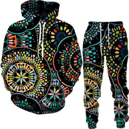 Spring And Autumn Vintage Female/Male Suit Ethnic Style Men's Hoodies Pants Two Piece Set Long Sleeve Men's Clothing Suit