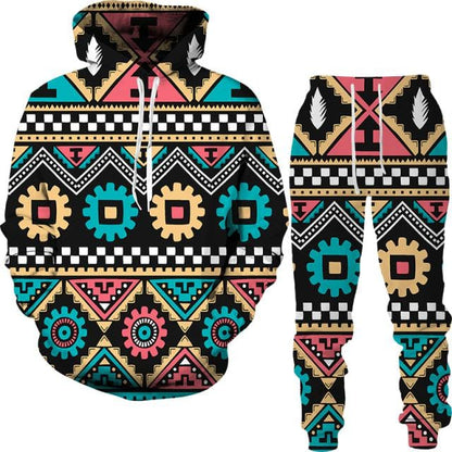 Spring And Autumn Vintage Female/Male Suit Ethnic Style Men's Hoodies Pants Two Piece Set Long Sleeve Men's Clothing Suit