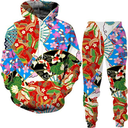 Spring And Autumn Vintage Female/Male Suit Ethnic Style Men's Hoodies Pants Two Piece Set Long Sleeve Men's Clothing Suit