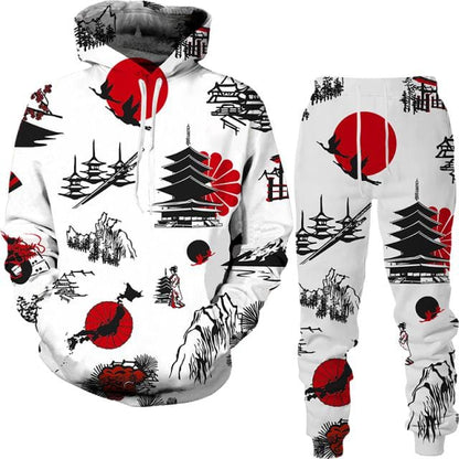 Spring And Autumn Vintage Female/Male Suit Ethnic Style Men's Hoodies Pants Two Piece Set Long Sleeve Men's Clothing Suit