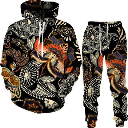 Spring And Autumn Vintage Female/Male Suit Ethnic Style Men's Hoodies Pants Two Piece Set Long Sleeve Men's Clothing Suit