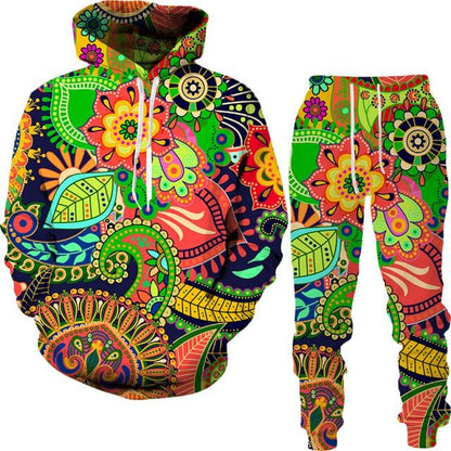 Spring And Autumn Vintage Female/Male Suit Ethnic Style Men's Hoodies Pants Two Piece Set Long Sleeve Men's Clothing Suit