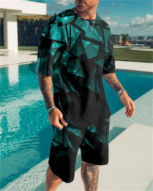 2022 Men&#39;s Sets Summer Short Sleeve T-Shirt Suit Fashion 2 Piece Streetwear 3D Print Sports Beach Shorts Tracksuit Male Clothes