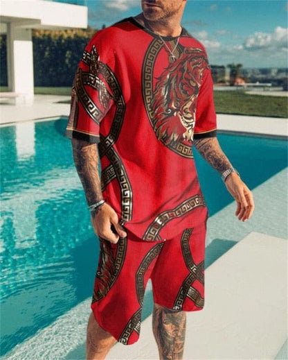 Men's Sets Summer Short Sleeve T-Shirt Suit Fashion 2 Piece Streetwear 3D Print Sports Beach Shorts Tracksuit Male Clothes