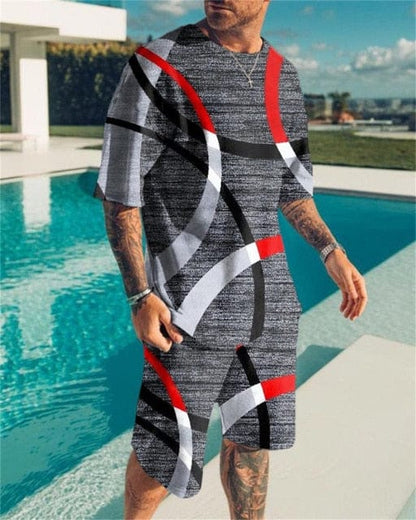 Men's Sets Summer Short Sleeve T-Shirt Suit Fashion 2 Piece Streetwear 3D Print Sports Beach Shorts Tracksuit Male Clothes