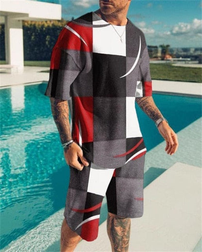 Men's Sets Summer Short Sleeve T-Shirt Suit Fashion 2 Piece Streetwear 3D Print Sports Beach Shorts Tracksuit Male Clothes