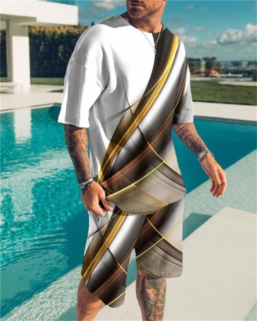 2022 Men's Sets Summer Short Sleeve T-Shirt Suit Fashion 2 Piece Streetwear 3D Print Sports Beach Shorts Tracksuit Male Clothes