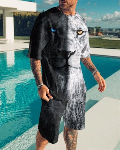 Men's Sets Summer Short Sleeve T-Shirt Suit Fashion 2 Piece Streetwear 3D Print Sports Beach Shorts Tracksuit Male Clothes