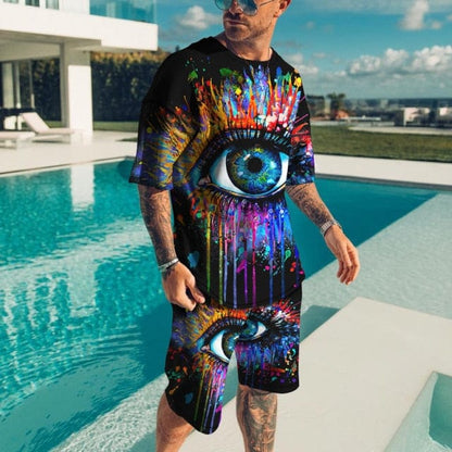 Men's Sets Summer Short Sleeve T-Shirt Suit Fashion 2 Piece Streetwear 3D Print Sports Beach Shorts Tracksuit Male Clothes