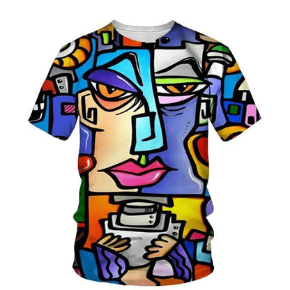Hip Hop T Shirt Mens Graffiti Print Set Short Sleeve Summer Casual T-shirt/Shorts/Two Piece Suit  New Fashion Men's Clothing