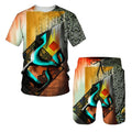 Hip Hop T Shirt Mens Graffiti Print Set Short Sleeve Summer Casual T-shirt/Shorts/Two Piece Suit  New Fashion Men's Clothing